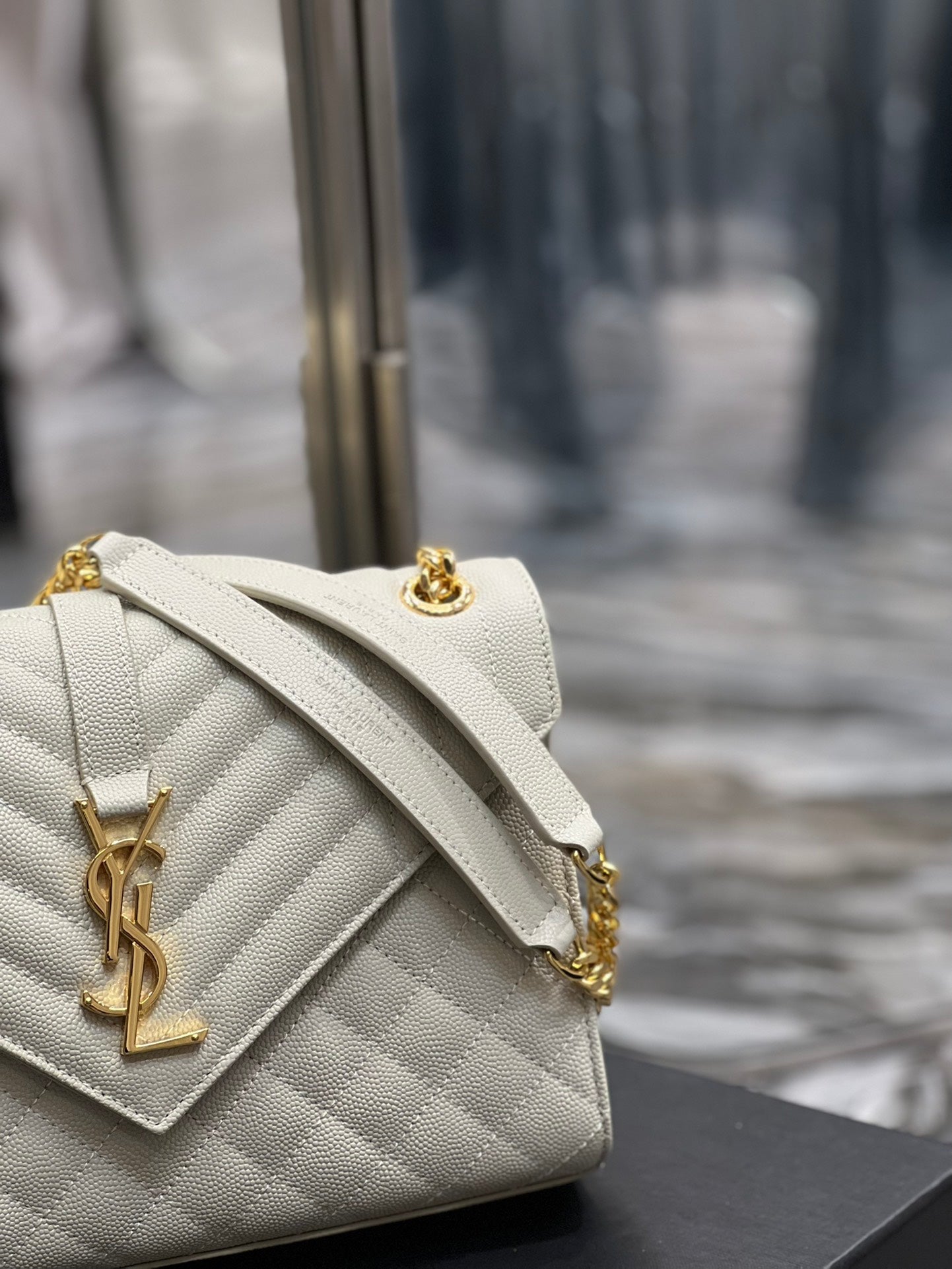 YSSL Envelope Medium Chain Bag White For Women, Women’s Bags 9.4in/24cm YSL