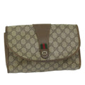 GUCCI GG Canvas Web Sherry Line Clutch Bag PVC Beige Green Red 61258