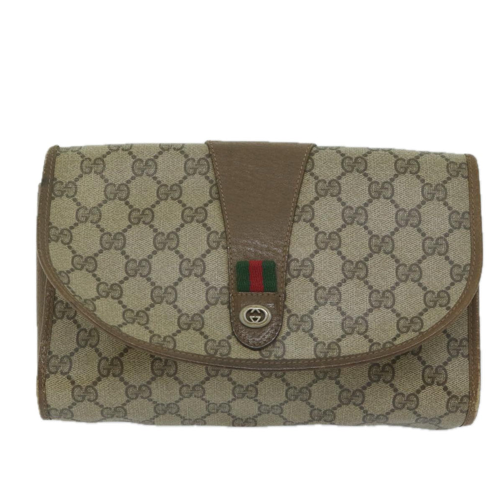 GUCCI GG Canvas Web Sherry Line Clutch Bag PVC Beige Green Red 61258