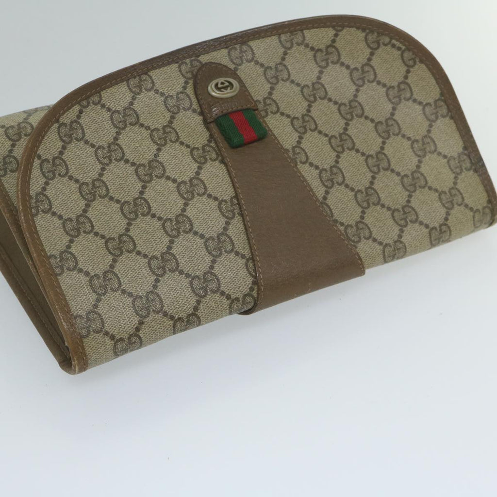 GUCCI GG Canvas Web Sherry Line Clutch Bag PVC Beige Green Red 61258
