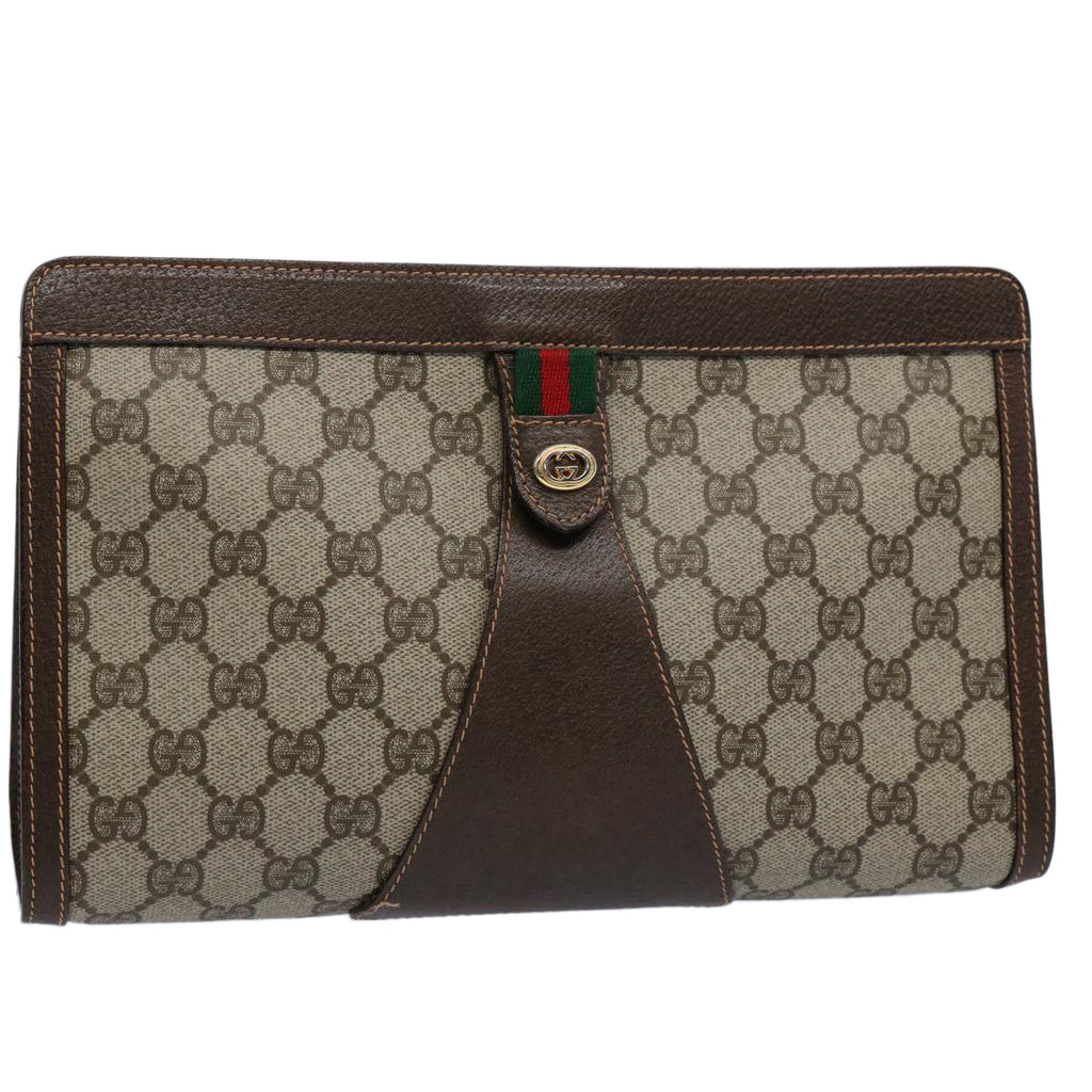 GUCCI GG Supreme Web Sherry Line Clutch Bag Beige Red 156 01 033 61313
