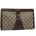 GUCCI GG Supreme Web Sherry Line Clutch Bag Beige Red 156 01 033 61313