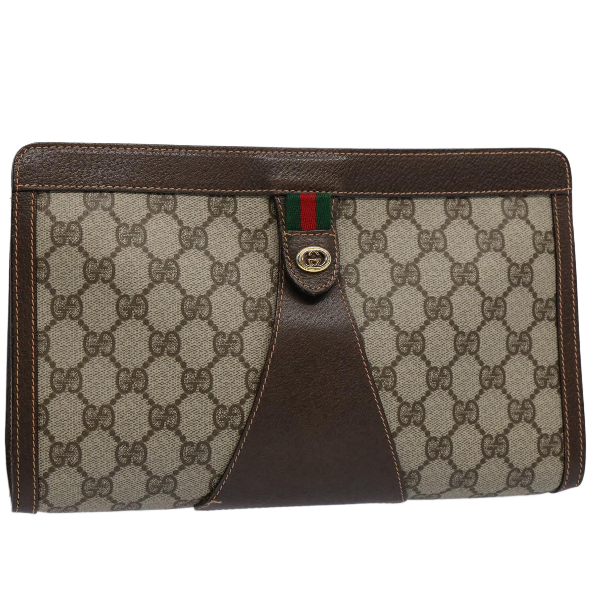 GUCCI GG Supreme Web Sherry Line Clutch Bag Beige Red 156 01 033 61313