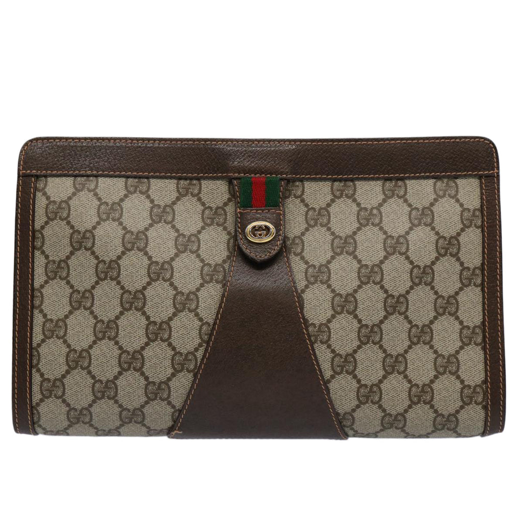 GUCCI GG Supreme Web Sherry Line Clutch Bag Beige Red 156 01 033 61313