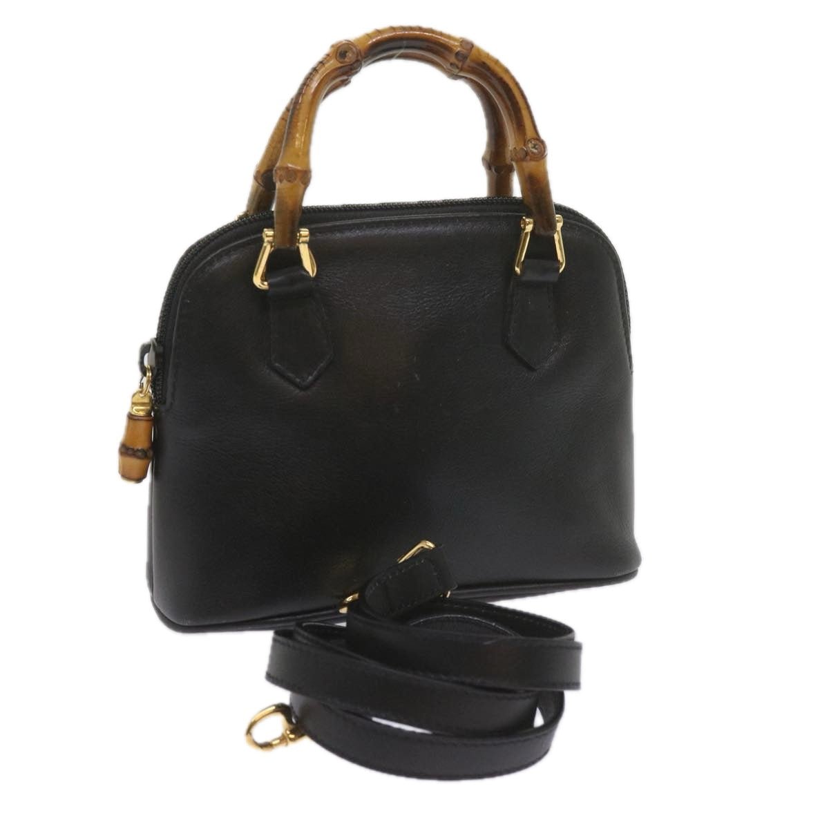 GUCCI Bamboo Hand Bag Leather 2way Black 007 2032 0231 61324