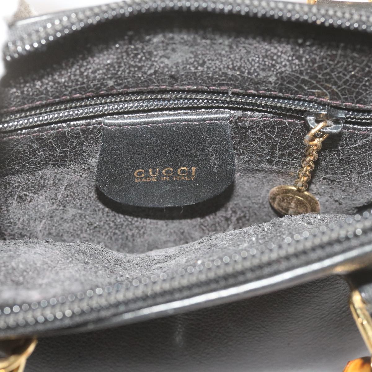 GUCCI Bamboo Hand Bag Leather 2way Black 007 2032 0231 61324