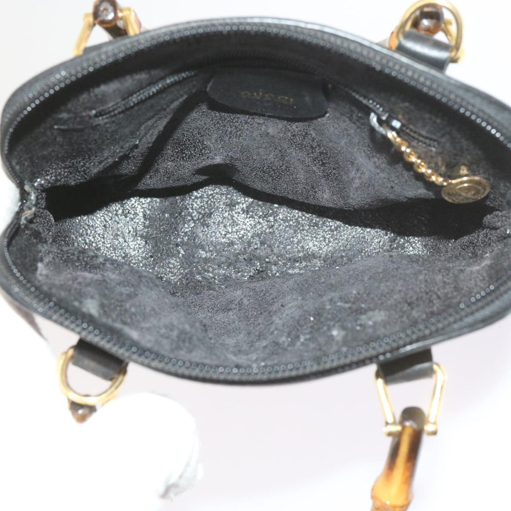 GUCCI Bamboo Hand Bag Leather 2way Black 007 2032 0231 61324