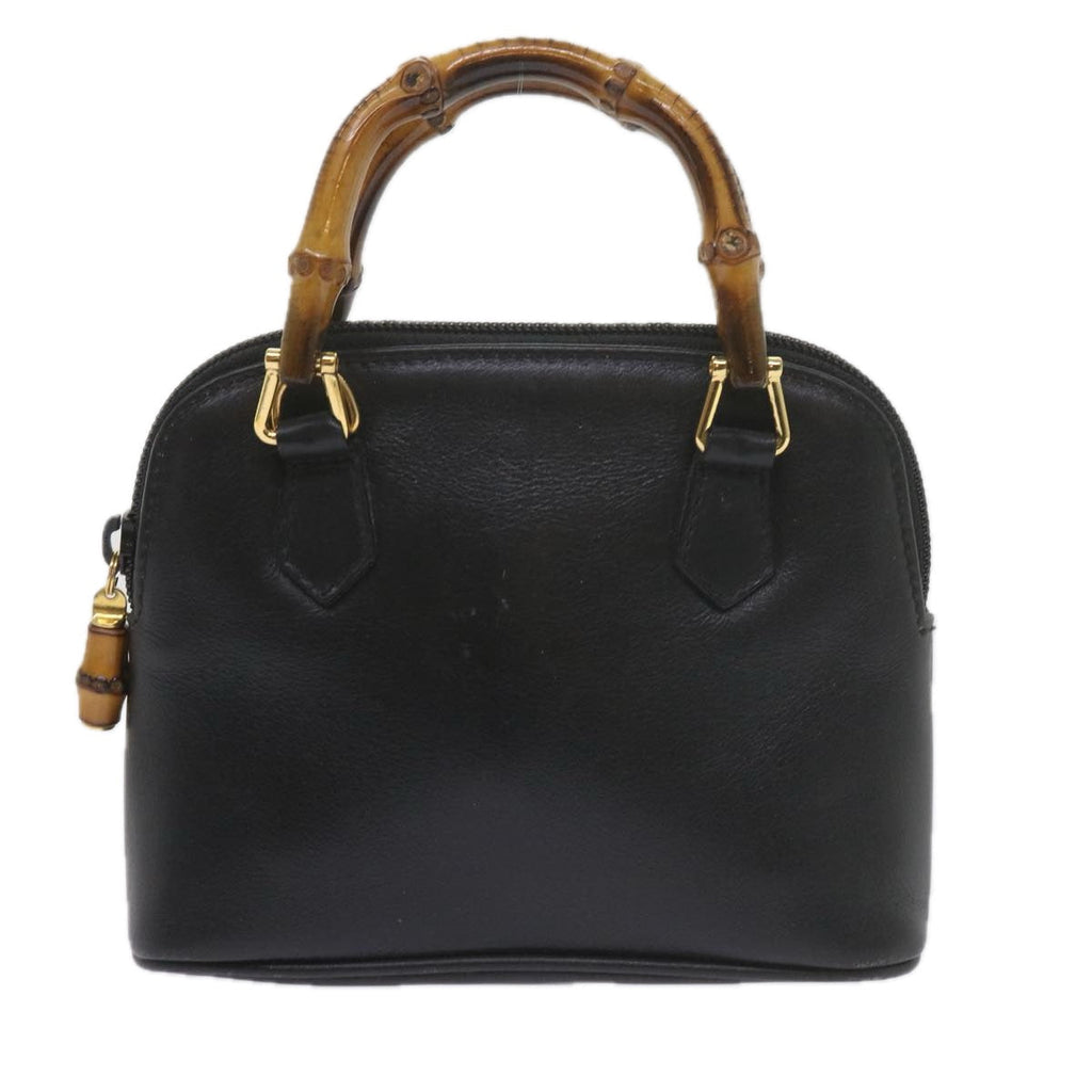 GUCCI Bamboo Hand Bag Leather 2way Black 007 2032 0231 61324