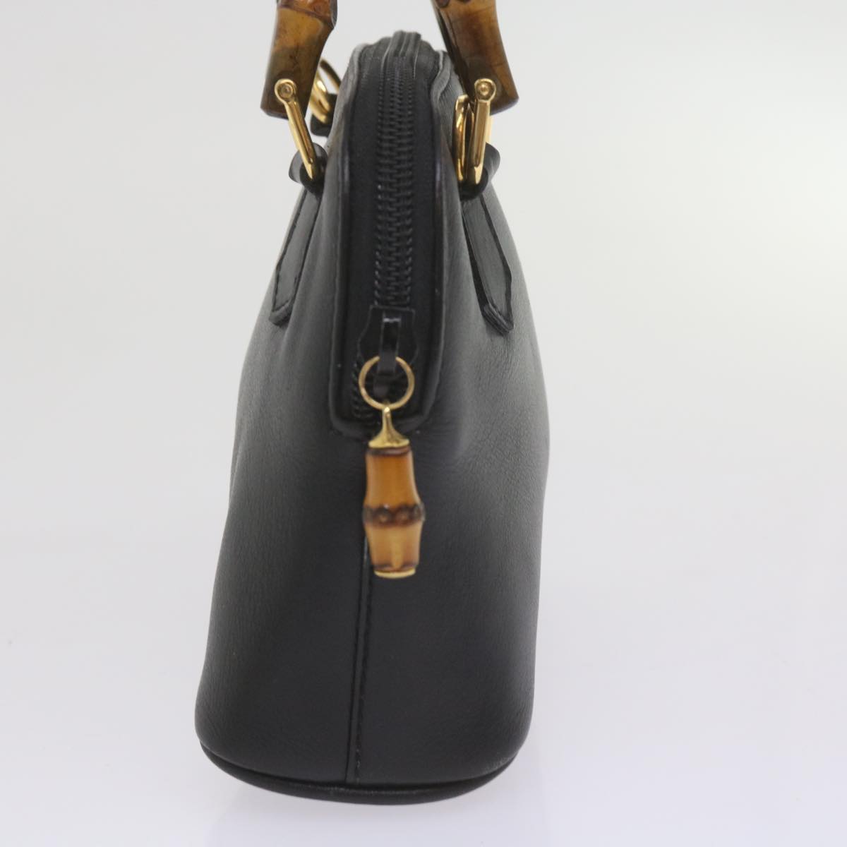 GUCCI Bamboo Hand Bag Leather 2way Black 007 2032 0231 61324