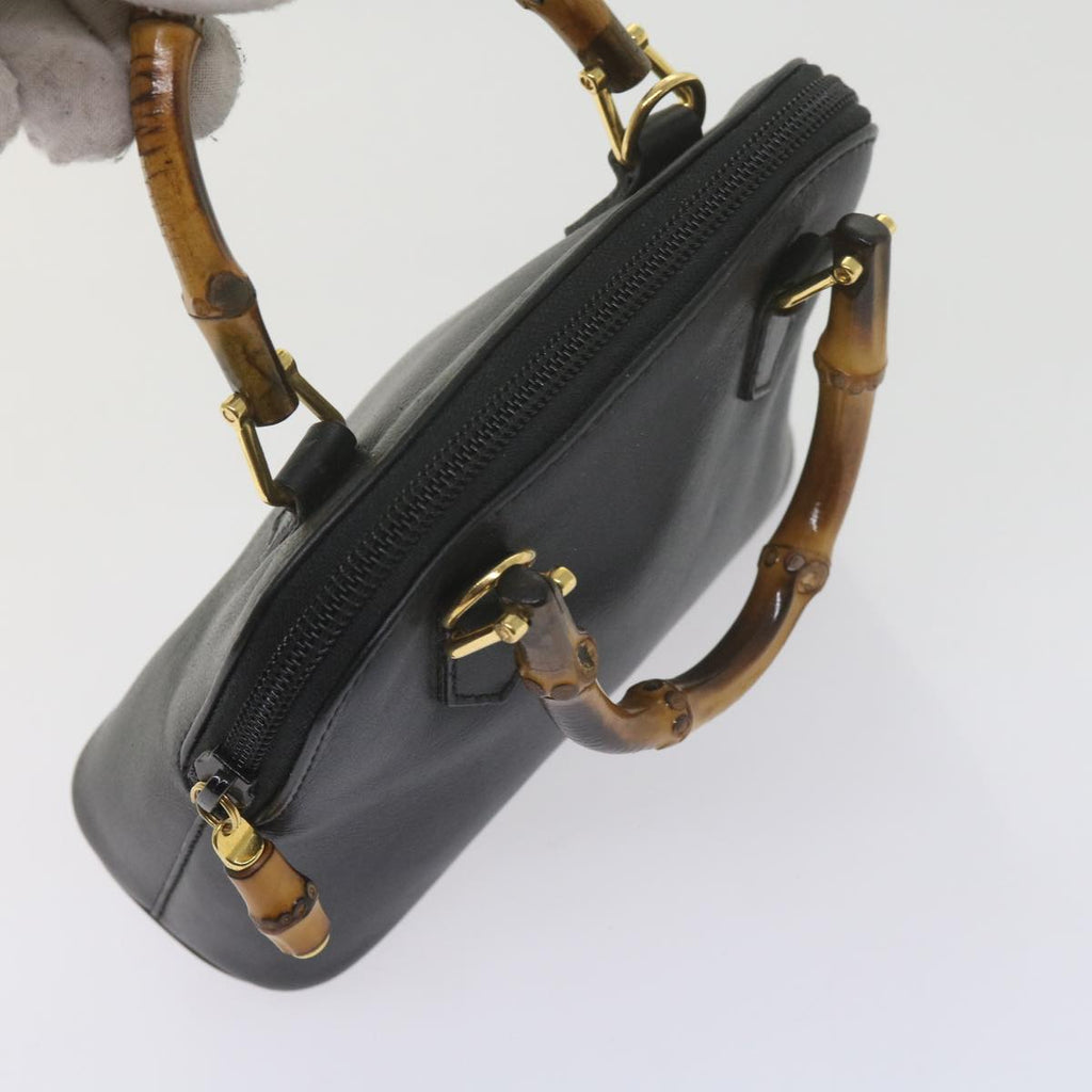 GUCCI Bamboo Hand Bag Leather 2way Black 007 2032 0231 61324
