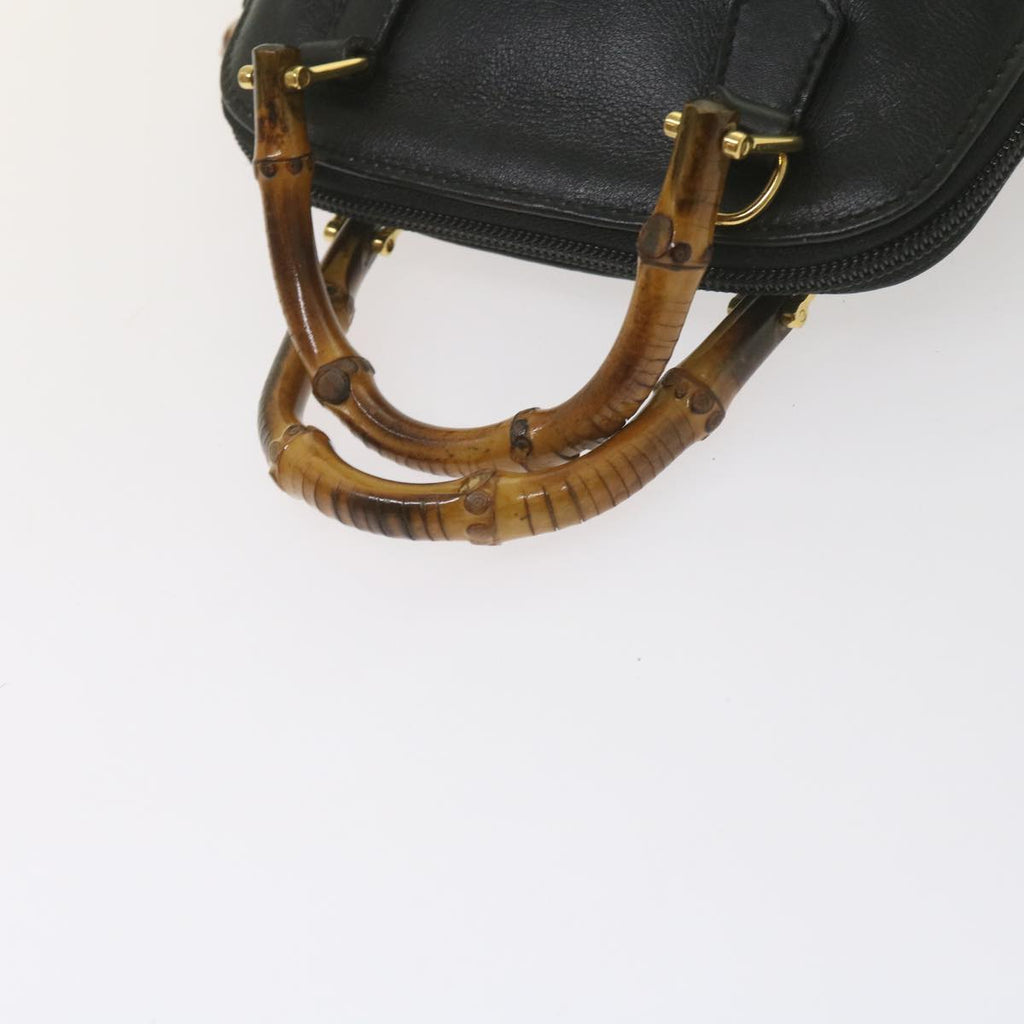 GUCCI Bamboo Hand Bag Leather 2way Black 007 2032 0231 61324