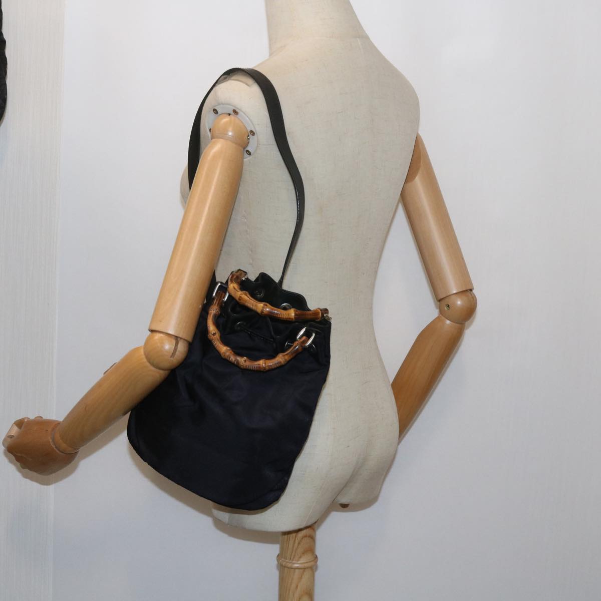 GUCCI Bamboo Hand Bag Nylon 2way Black 61327