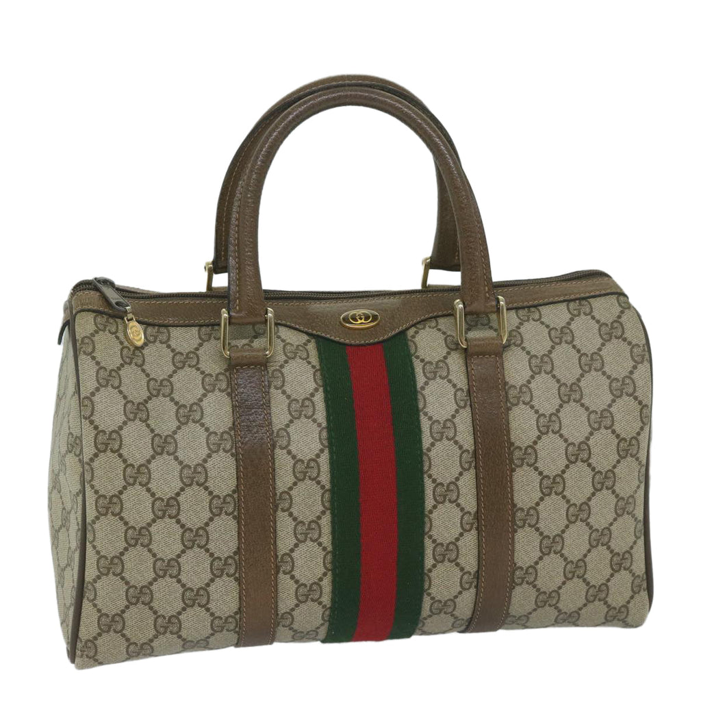 GUCCI GG Canvas Web Sherry Line Hand Bag PVC Beige Red Green 61347