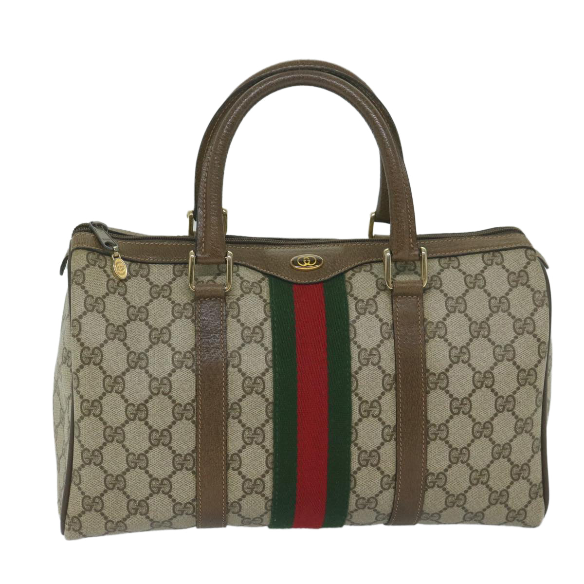 GUCCI GG Canvas Web Sherry Line Hand Bag PVC Beige Red Green 61347