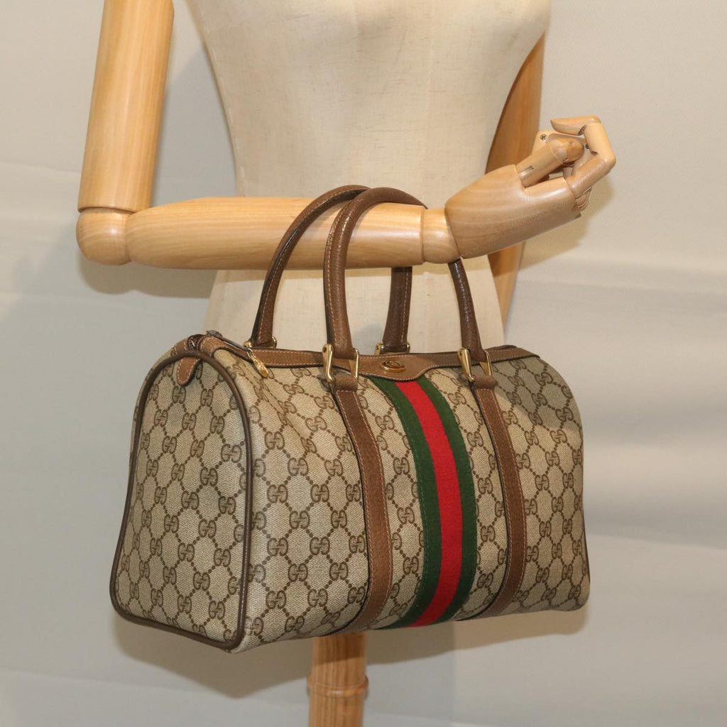 GUCCI GG Canvas Web Sherry Line Hand Bag PVC Beige Red Green 61347