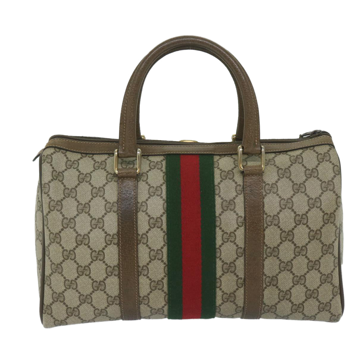 GUCCI GG Canvas Web Sherry Line Hand Bag PVC Beige Red Green 61347