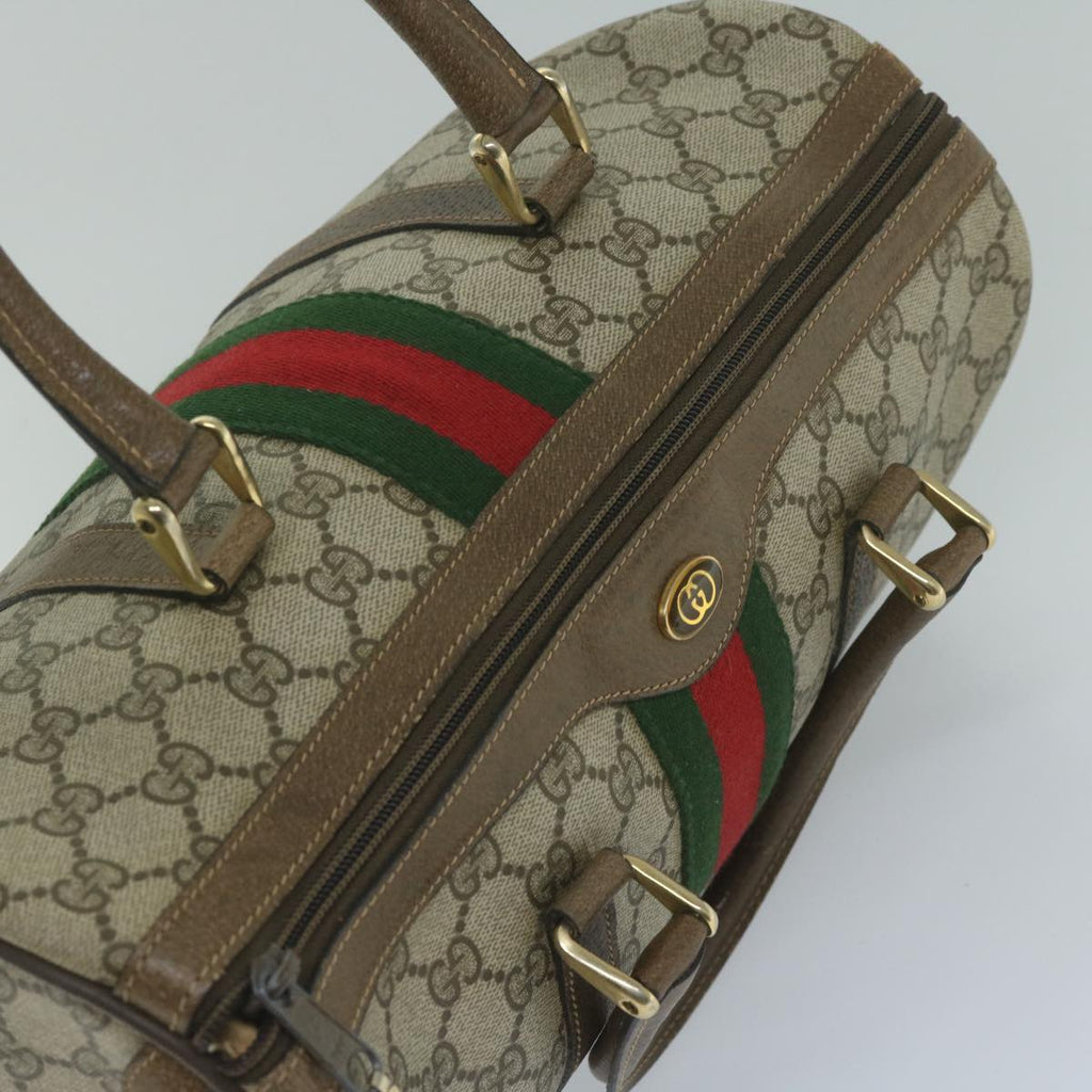 GUCCI GG Canvas Web Sherry Line Hand Bag PVC Beige Red Green 61347