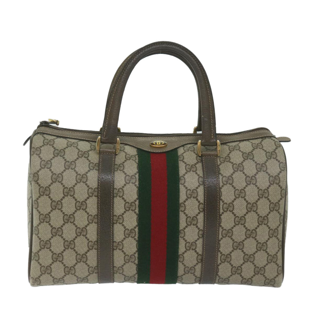 GUCCI GG Canvas Web Sherry Line Hand Bag PVC Beige Red Green 61348