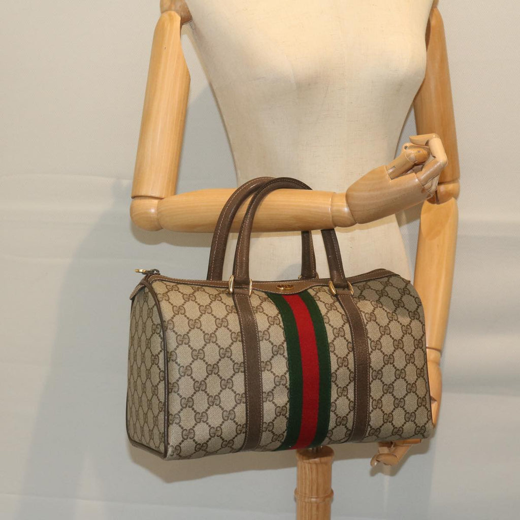 GUCCI GG Canvas Web Sherry Line Hand Bag PVC Beige Red Green 61348