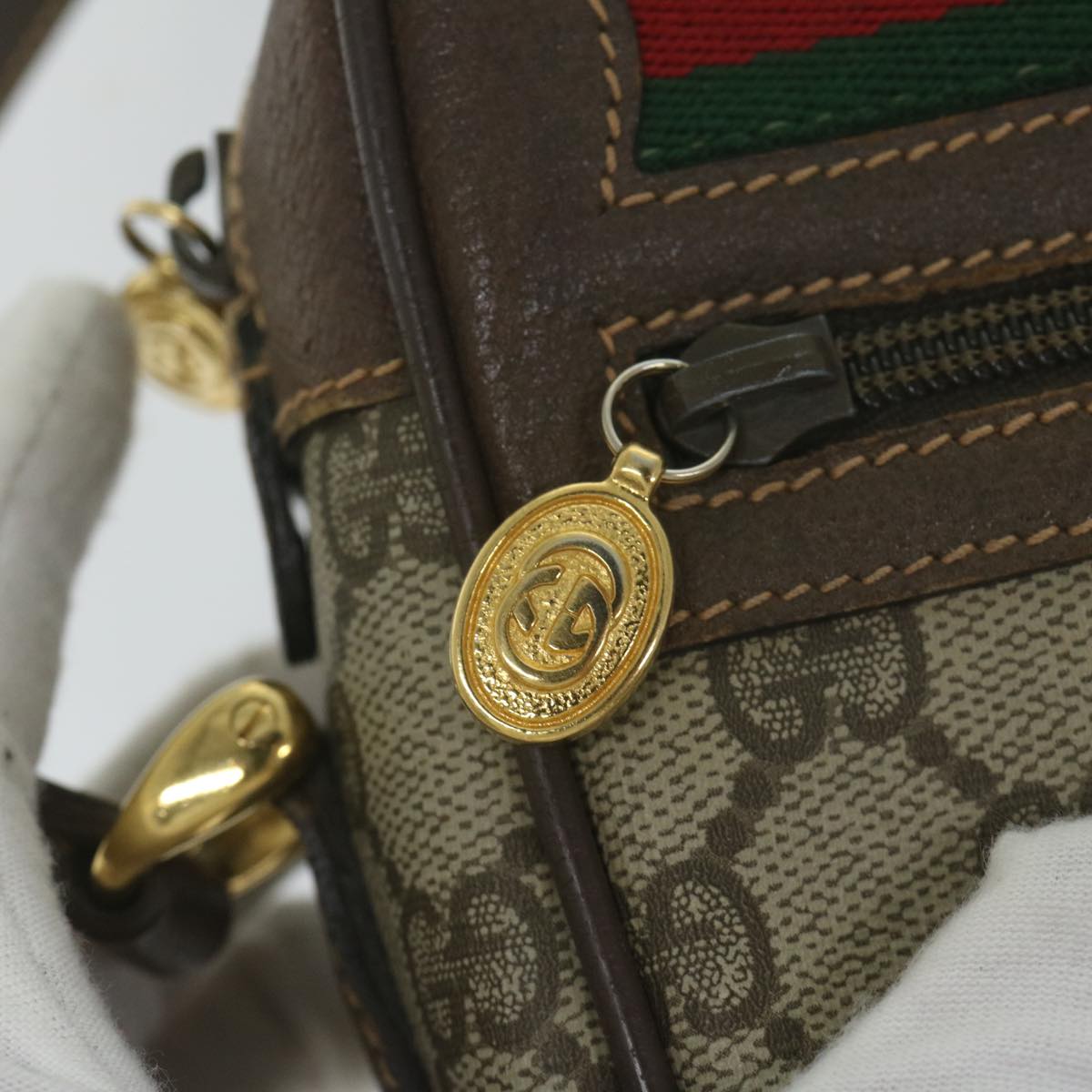 GUCCI GG Canvas Web Sherry Line Shoulder Bag PVC Beige Red Green 61350