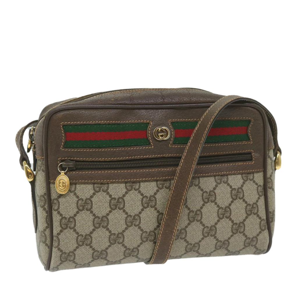 GUCCI GG Canvas Web Sherry Line Shoulder Bag PVC Beige Red Green 61350