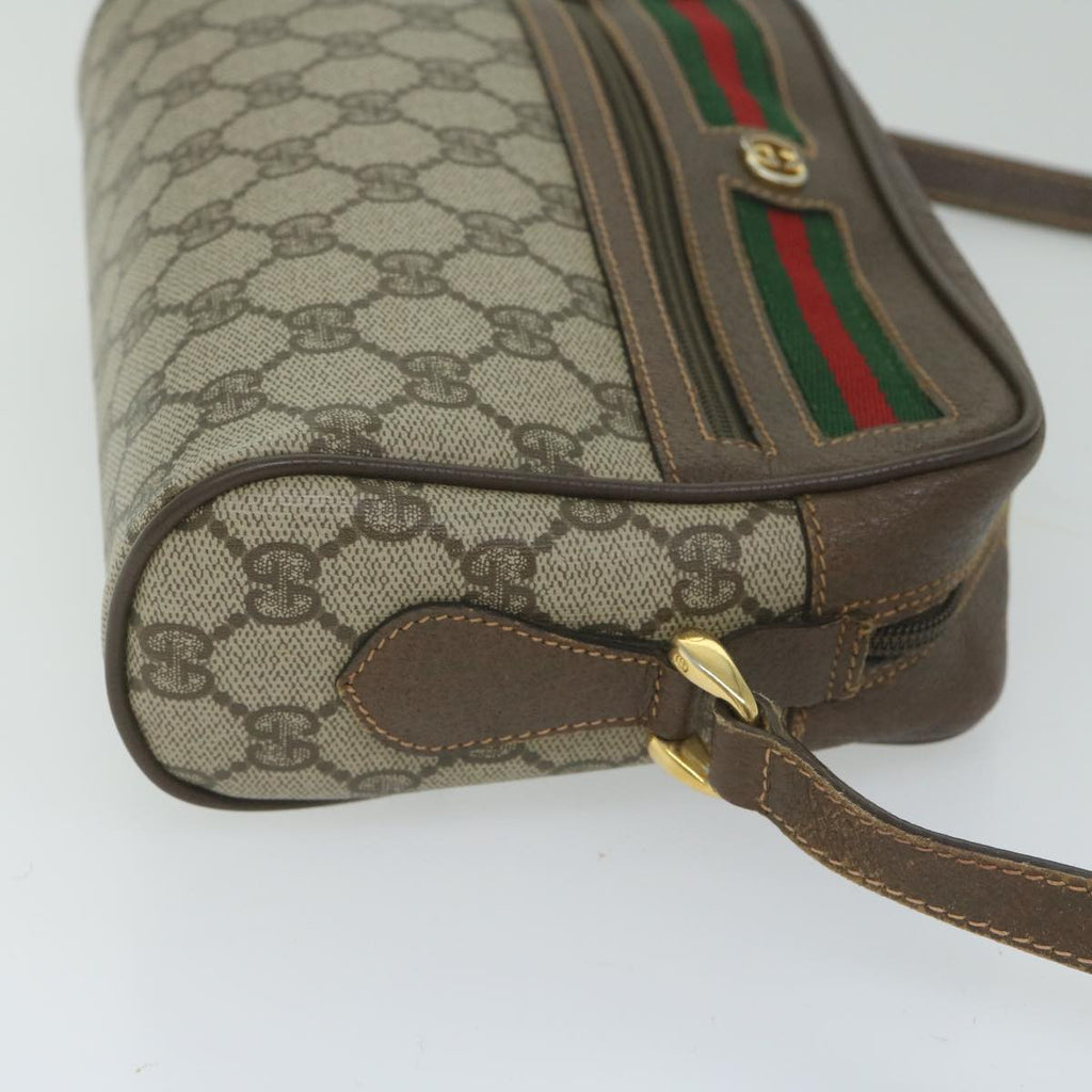 GUCCI GG Canvas Web Sherry Line Shoulder Bag PVC Beige Red Green 61350