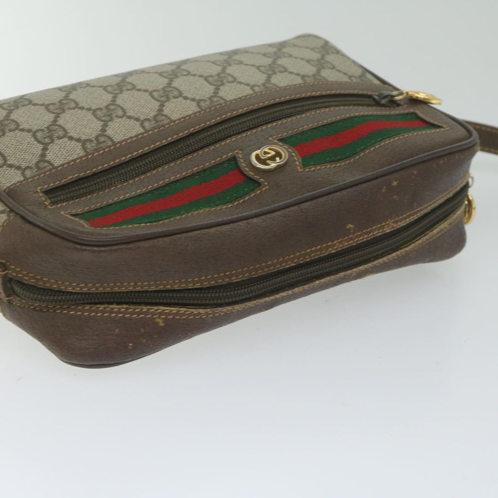 GUCCI GG Canvas Web Sherry Line Shoulder Bag PVC Beige Red Green 61350