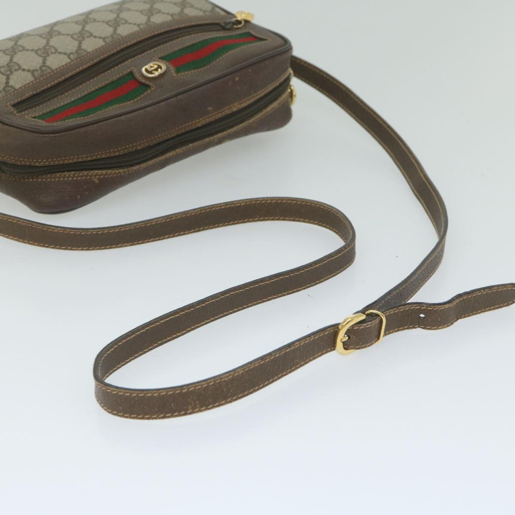GUCCI GG Canvas Web Sherry Line Shoulder Bag PVC Beige Red Green 61350