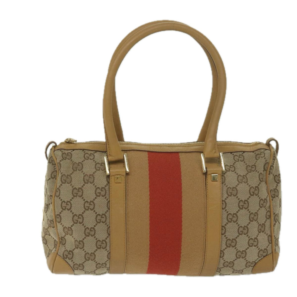 GUCCI GG Canvas Sherry Line Hand Bag Beige Red Brown 000 0851 61421