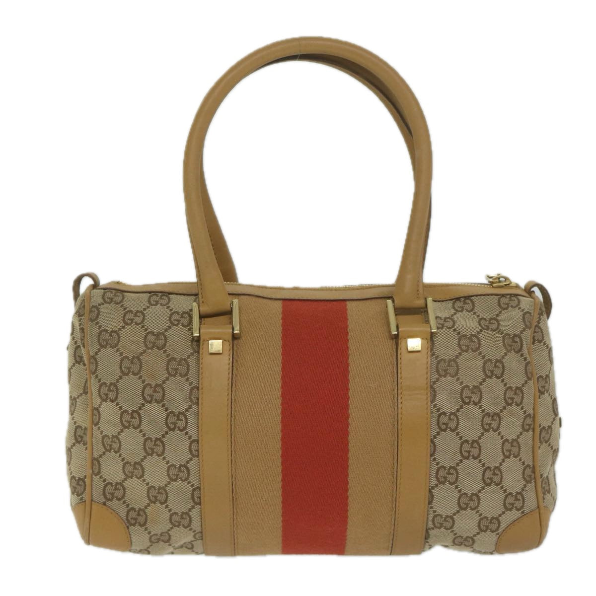 GUCCI GG Canvas Sherry Line Hand Bag Beige Red Brown 000 0851 61421