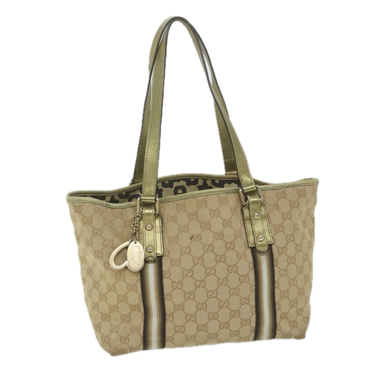 GUCCI GG Canvas Sherry Line Tote Bag Beige Black 137896 61423