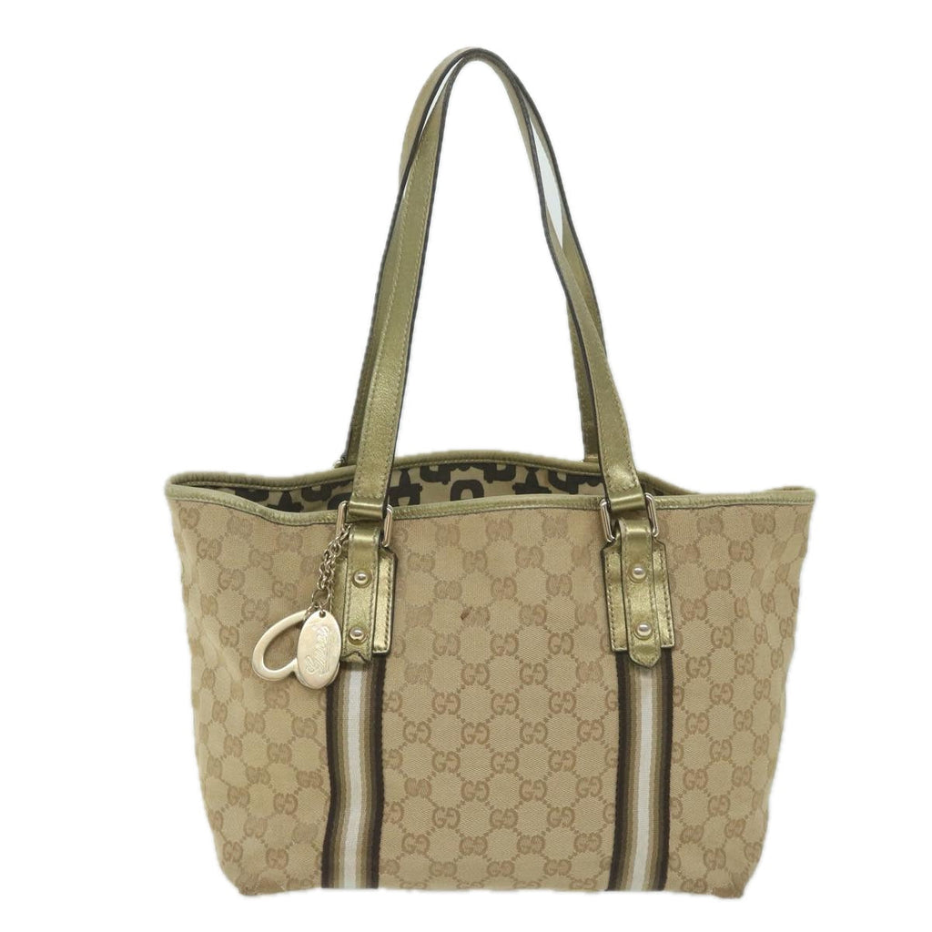 GUCCI GG Canvas Sherry Line Tote Bag Beige Black 137896 61423