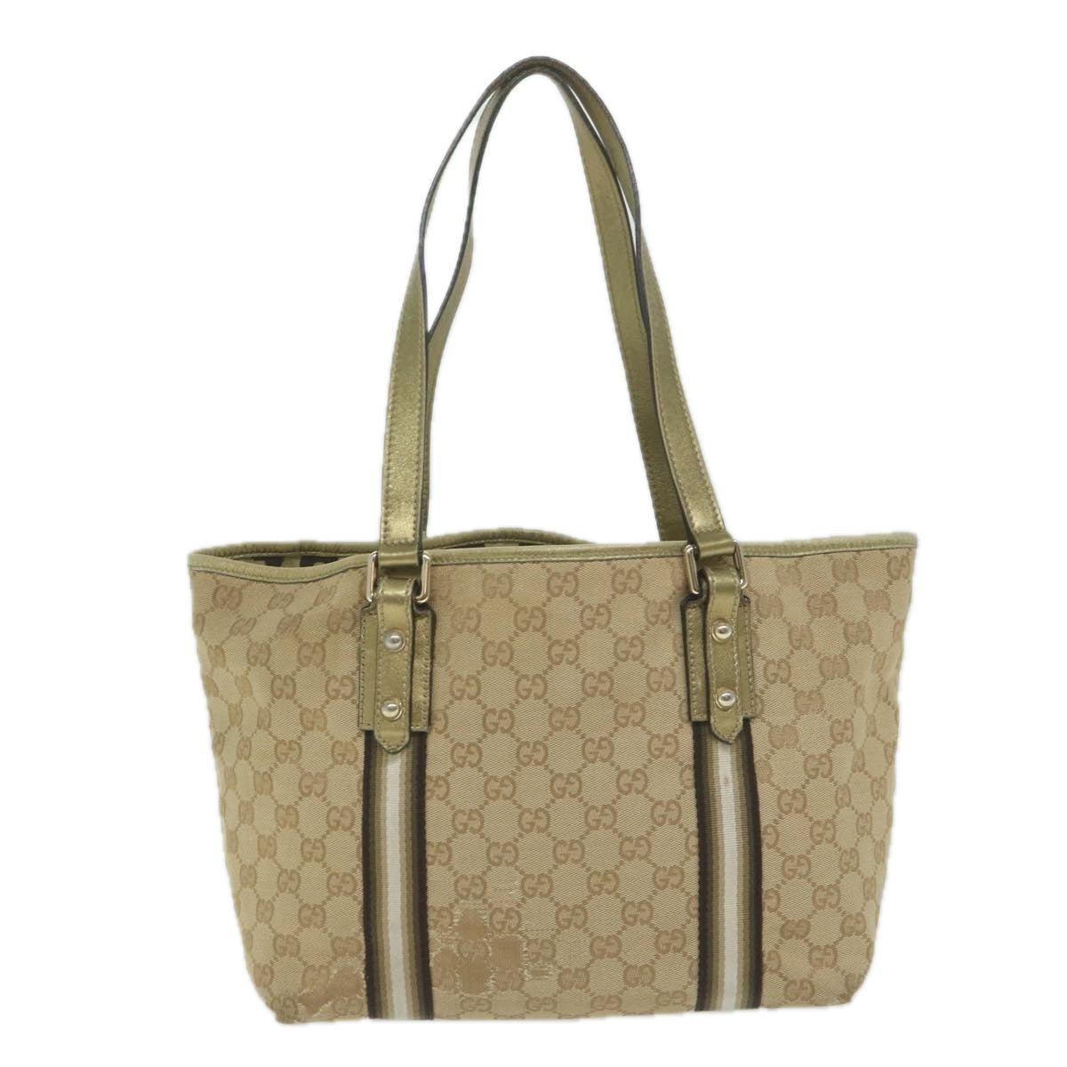 GUCCI GG Canvas Sherry Line Tote Bag Beige Black 137896 61423