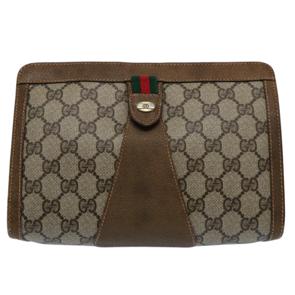 GUCCI GG Supreme Web Sherry Line Clutch Bag Beige Red Green 89 01 032 61455