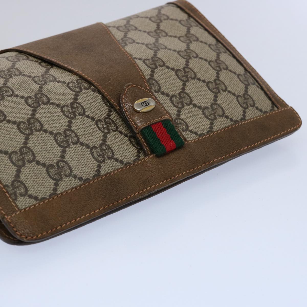 GUCCI GG Supreme Web Sherry Line Clutch Bag Beige Red Green 89 01 032 61455