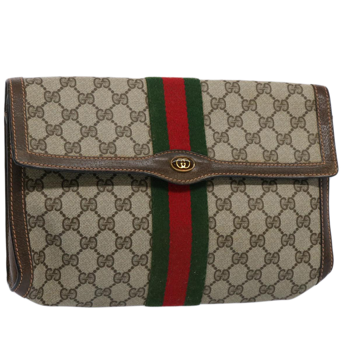 GUCCI GG Supreme Web Sherry Line Clutch Bag Beige Red Green 89 01 007 61533