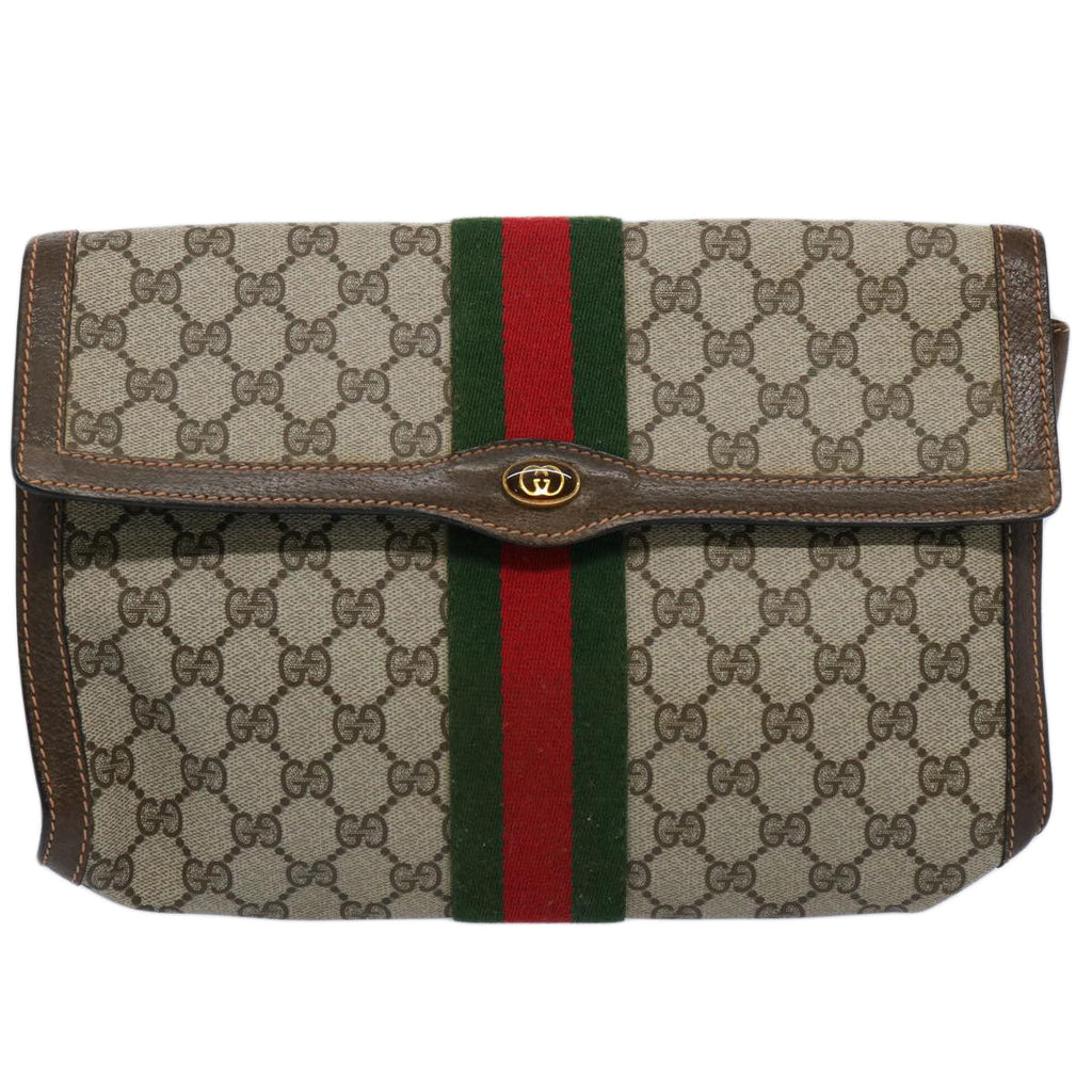 GUCCI GG Supreme Web Sherry Line Clutch Bag Beige Red Green 89 01 007 61533