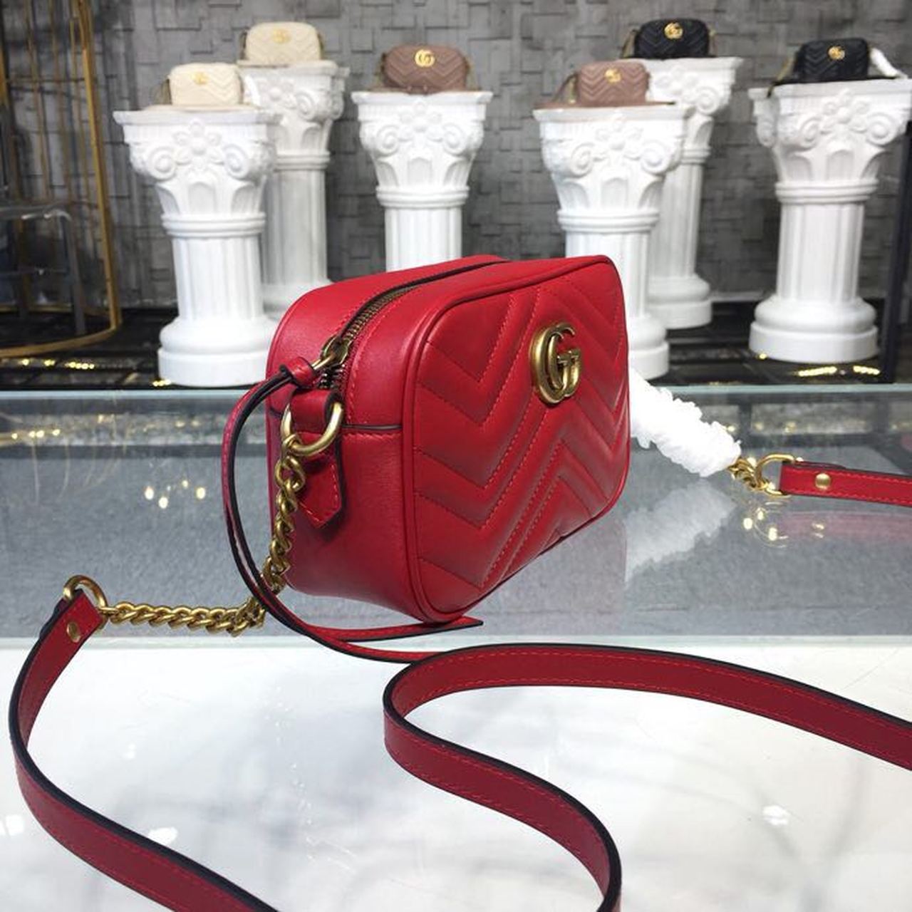 Glami Marmont MatelassÃƒÂ© Mini Bag Hibiscus Red MatelassÃƒÂ© Chevron For Women 7in/18cm Glami