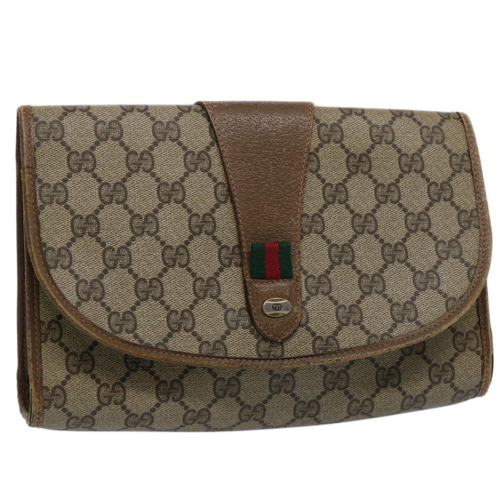 GUCCI GG Supreme Web Sherry Line Clutch Bag Beige Red Green 89 01 030 61534