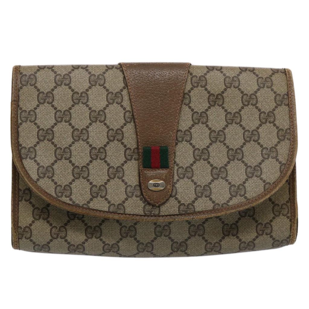 GUCCI GG Supreme Web Sherry Line Clutch Bag Beige Red Green 89 01 030 61534