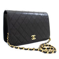CHANEL Full Flap Chain Shoulder Bag Clutch Black Quilted Lambskin k82