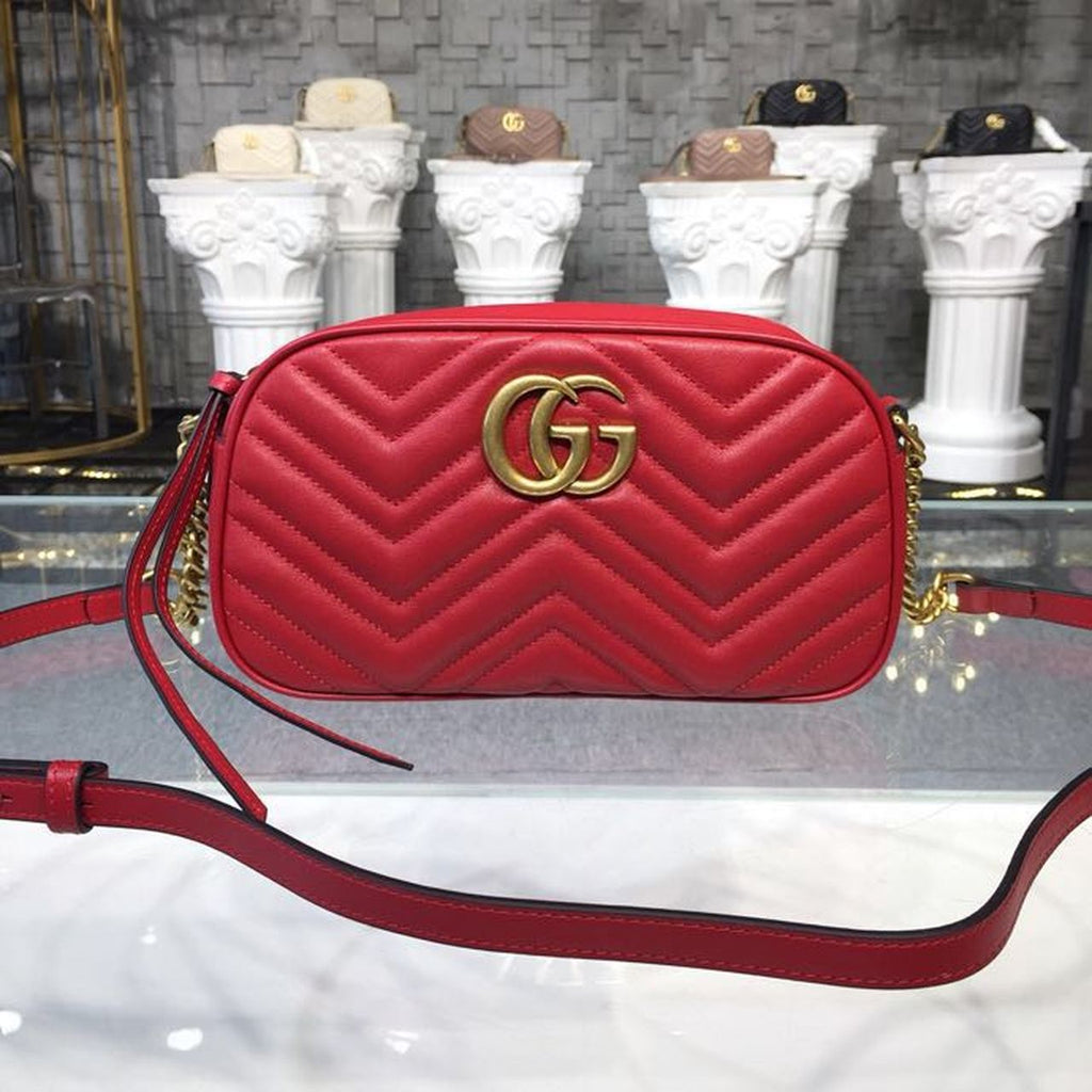 Glami Marmont Small MatelassÃƒÂ© Shoulder Bag Hibiscus Red MatelassÃƒÂ© Chevron For Women 9.5in/24cm Glami 447632 DTD1T 6433