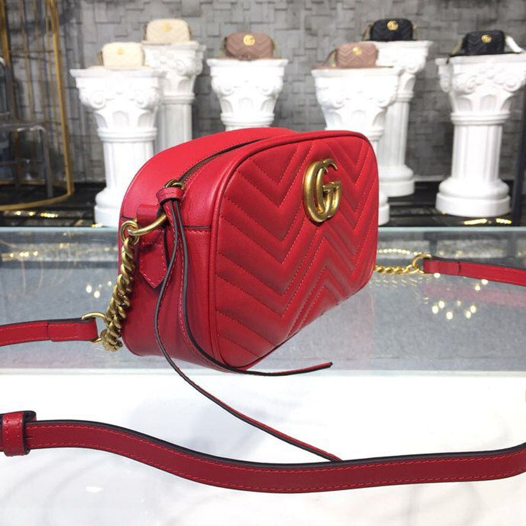 Glami Marmont Small MatelassÃƒÂ© Shoulder Bag Hibiscus Red MatelassÃƒÂ© Chevron For Women 9.5in/24cm Glami 447632 DTD1T 6433