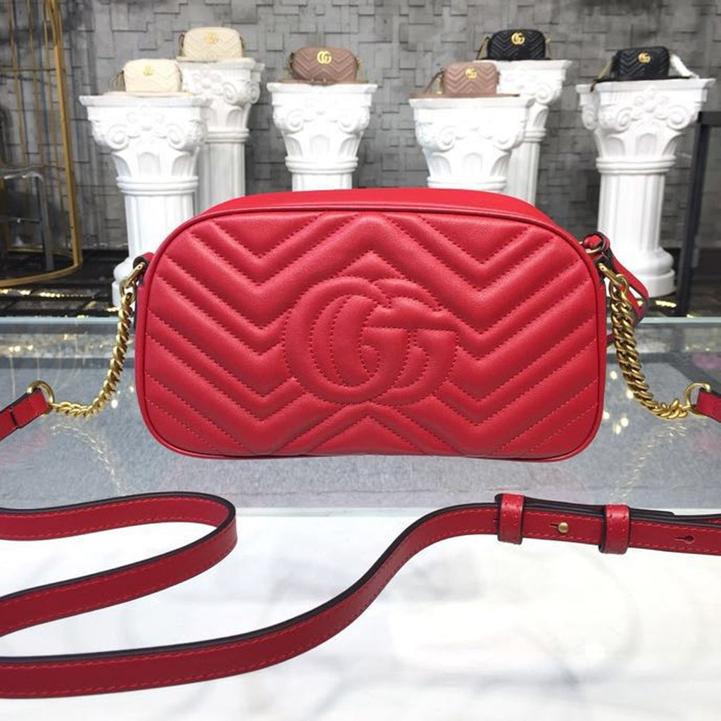 Glami Marmont Small MatelassÃƒÂ© Shoulder Bag Hibiscus Red MatelassÃƒÂ© Chevron For Women 9.5in/24cm Glami 447632 DTD1T 6433