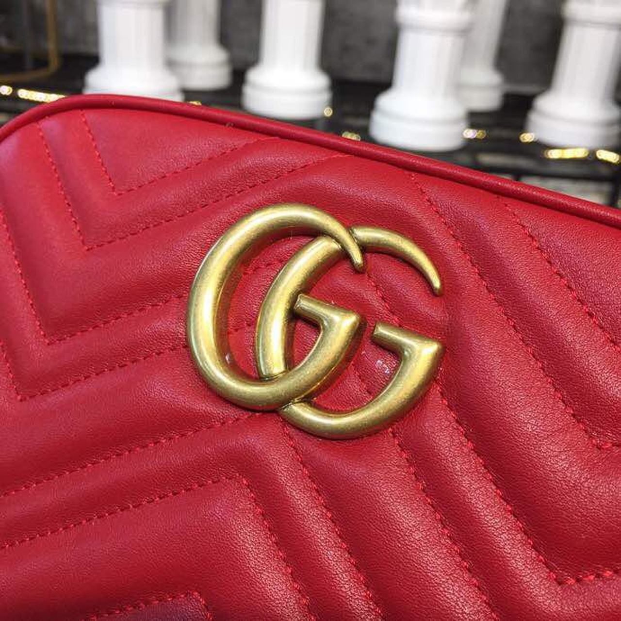 Glami Marmont Small MatelassÃƒÂ© Shoulder Bag Hibiscus Red MatelassÃƒÂ© Chevron For Women 9.5in/24cm Glami 447632 DTD1T 6433