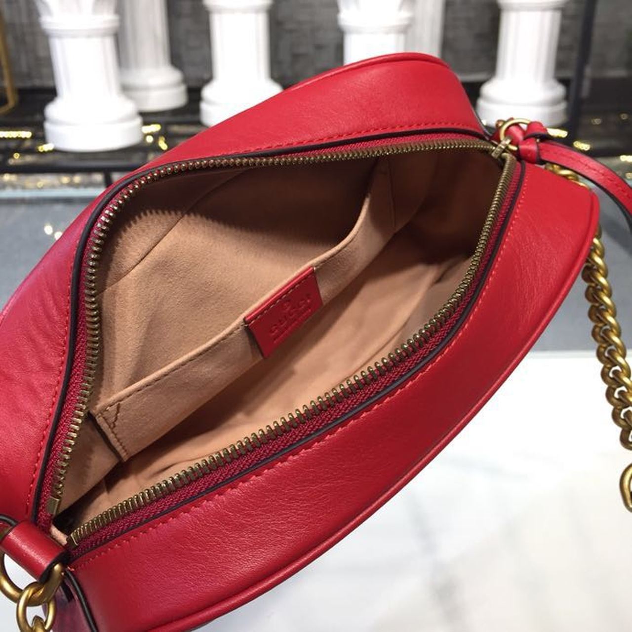 Glami Marmont Small MatelassÃƒÂ© Shoulder Bag Hibiscus Red MatelassÃƒÂ© Chevron For Women 9.5in/24cm Glami 447632 DTD1T 6433