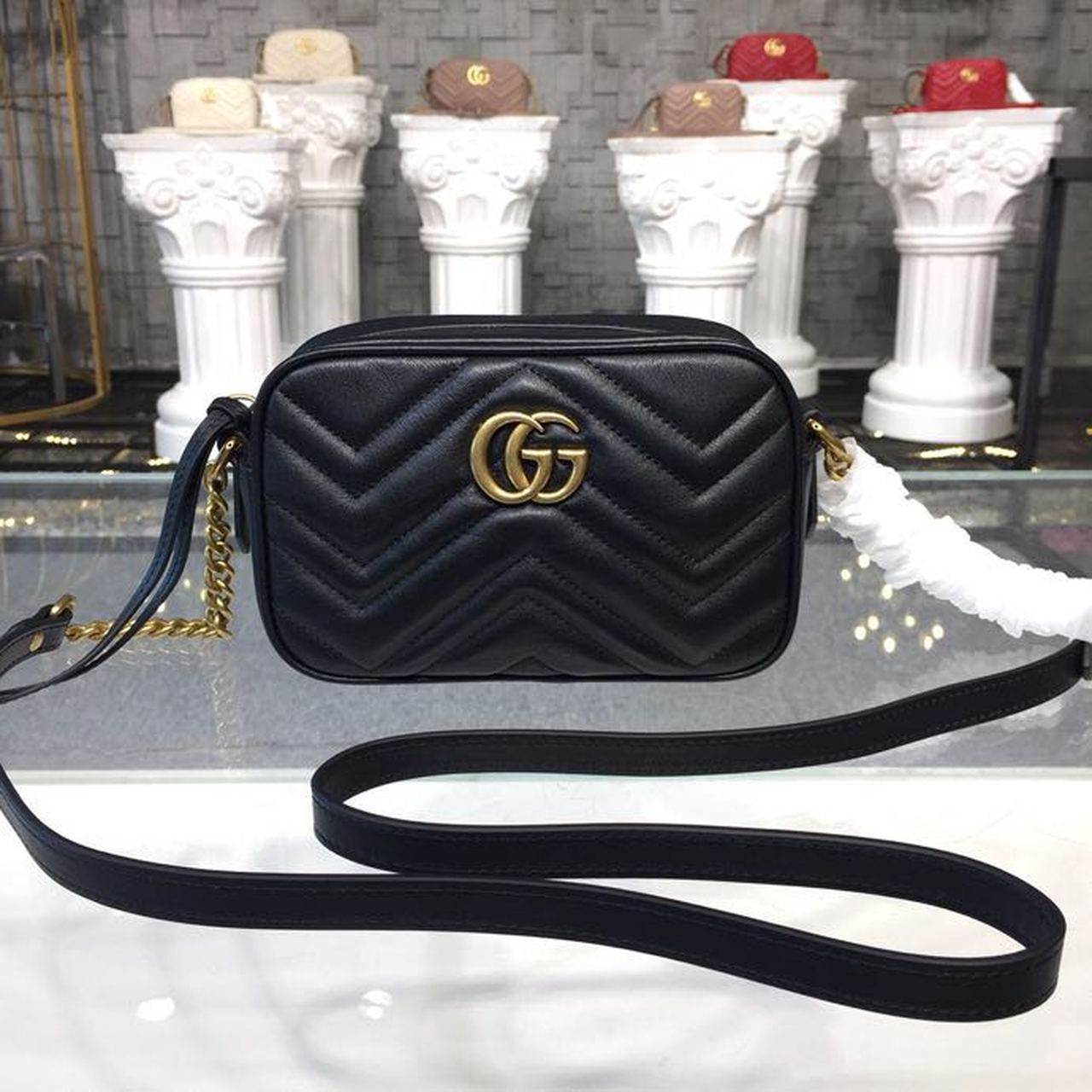 Glami Marmont MatelassÃƒÂ© Mini Bag Black MatelassÃƒÂ© Chevron For Women 7in/18cm Glami 448065 DTD1T 1000