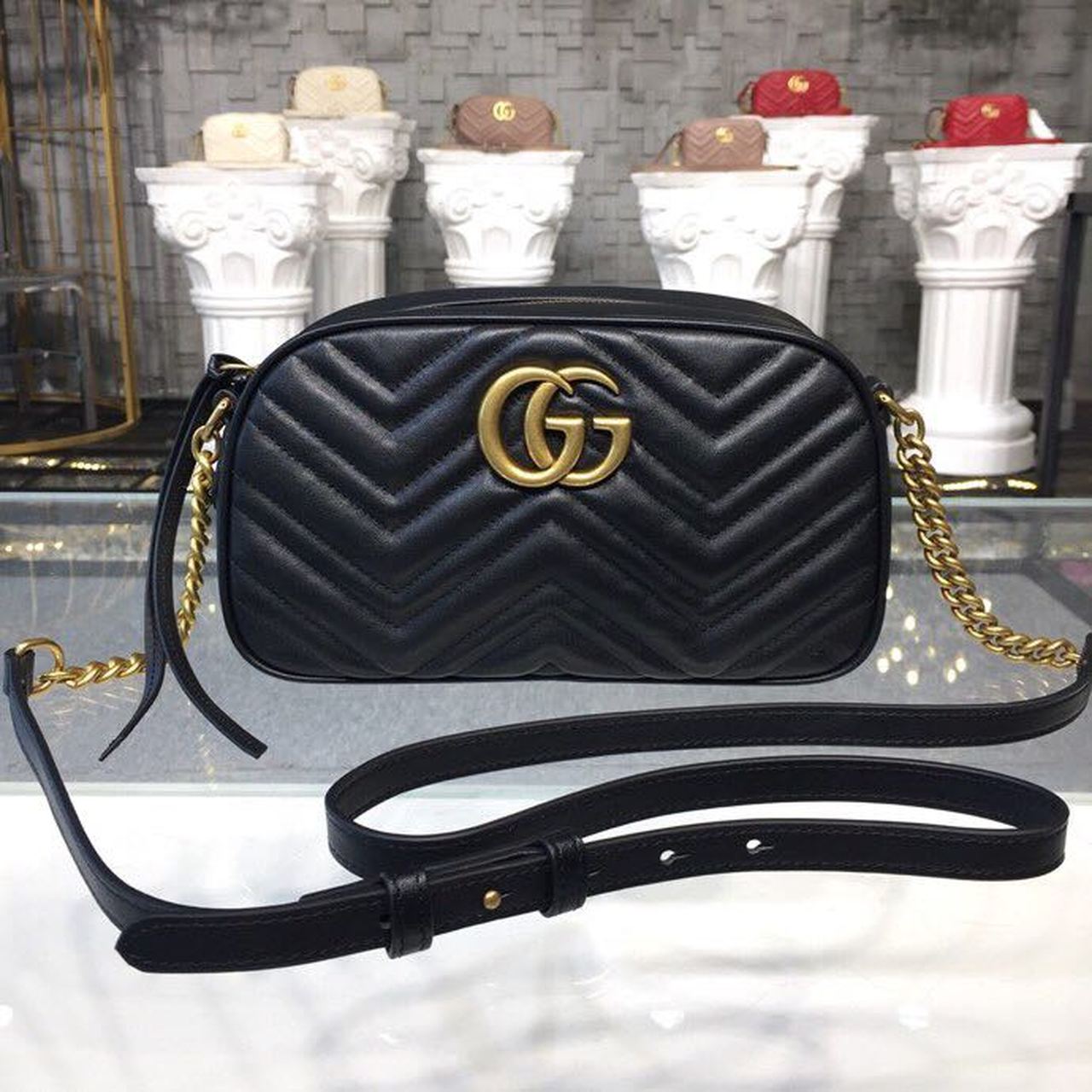 Glami Marmont Small MatelassÃƒÂ© Shoulder Bag Black MatelassÃƒÂ© Chevron For Women 9.5in/24cm Glami 447632 DTD1T 1000