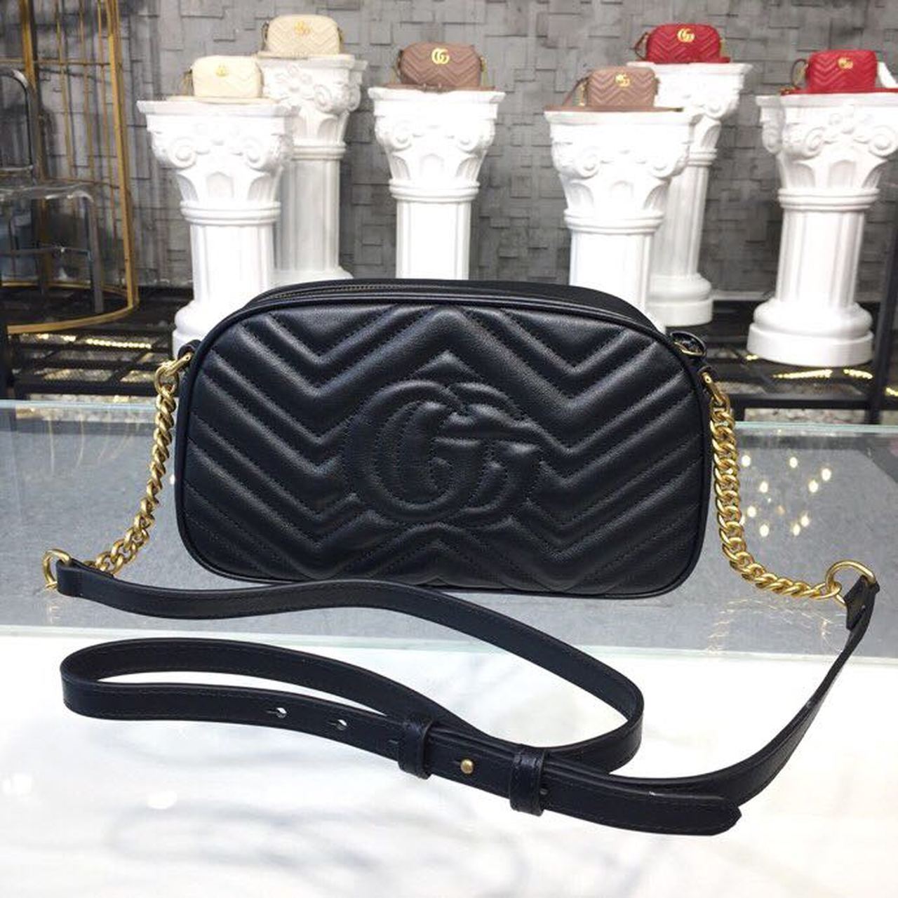 Glami Marmont Small MatelassÃƒÂ© Shoulder Bag Black MatelassÃƒÂ© Chevron For Women 9.5in/24cm Glami 447632 DTD1T 1000
