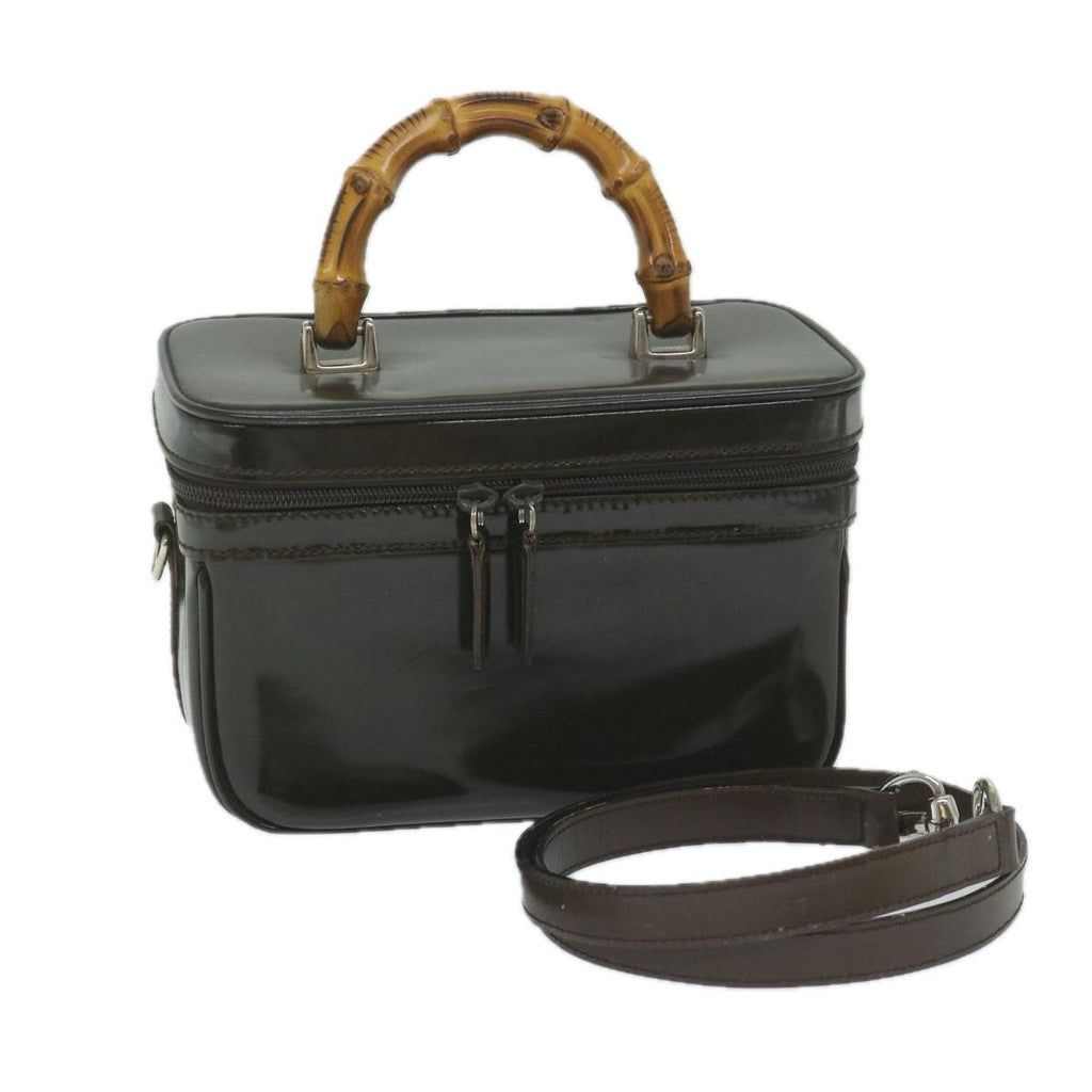 GUCCI Vanity Bamboo Cosmetic Pouch Patent leather Brown 013 0406 2490 61575